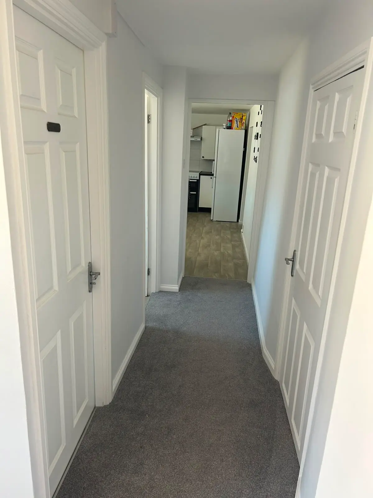 Hallway in split two-tone Diamond Matt with freshly painted white doors
